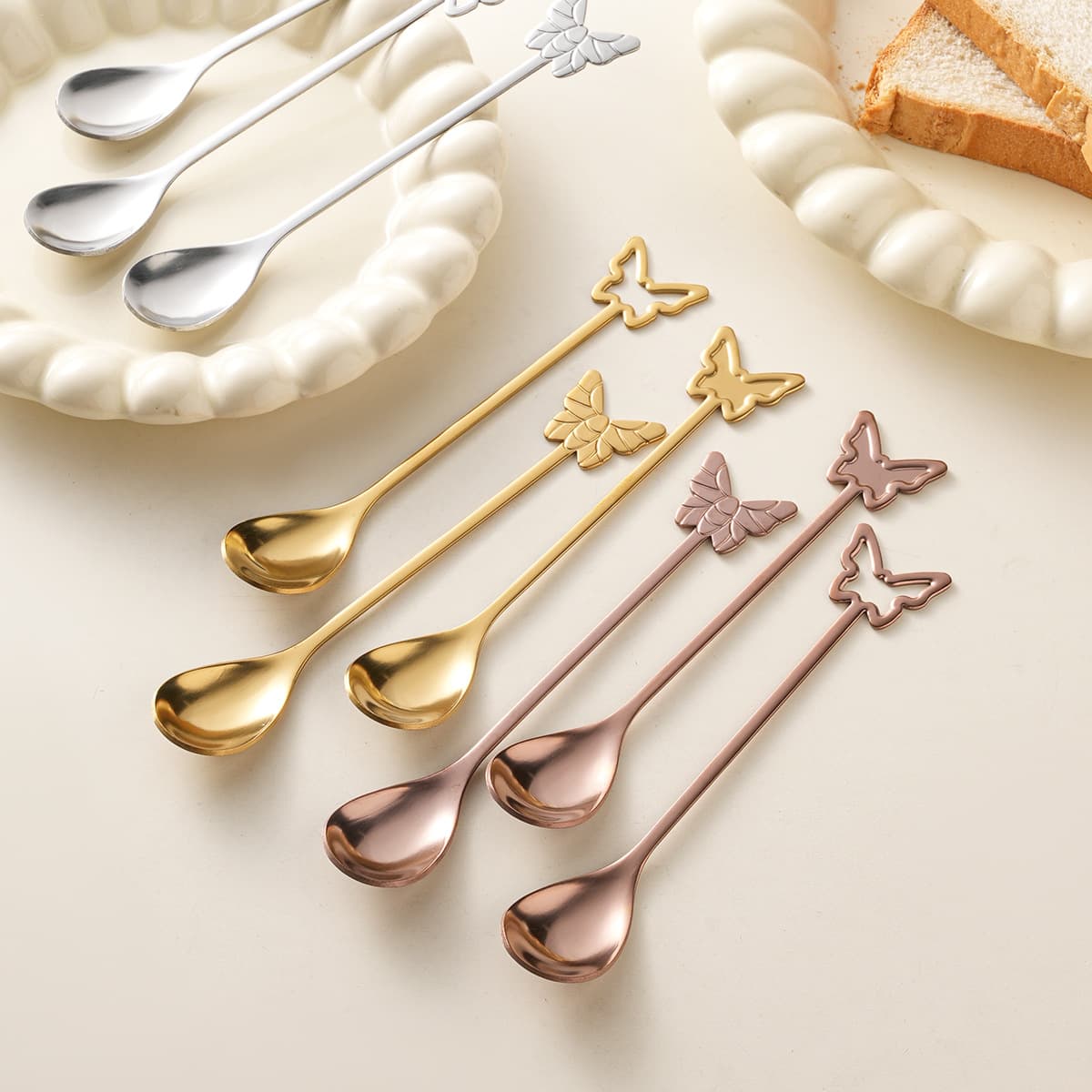 Butterfly Stainless Steel Small Spoon Embossed Hollow Out Trendy Spoon Coffee Honey Stirring Spoon Dessert Cake Spoon