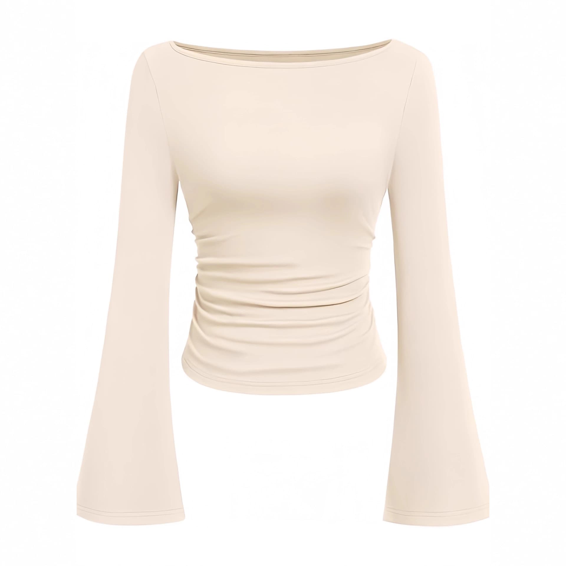 European and American Cross-Border Autumn/Winter 2025 New One-Shoulder Versatile Long-Sleeve T-Shirt Women's Fitted Flared Sleeve Base T-Shirt