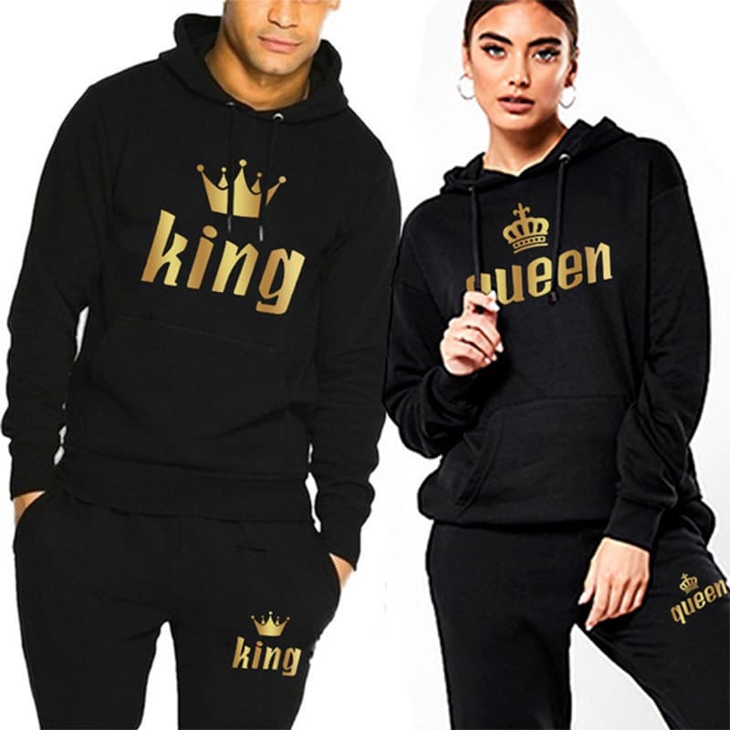 Cross-border EU/US Fall/Winter Fleece-Lined Men's Sports Suit, Couple Sports Suit, Men's Sweatshirt, Women's Set