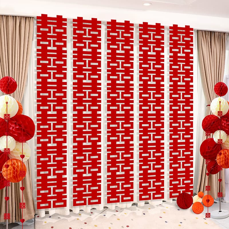 Wholesale long strip "double happiness" character wedding decoration set for wedding rooms, wedding living room background decorations.