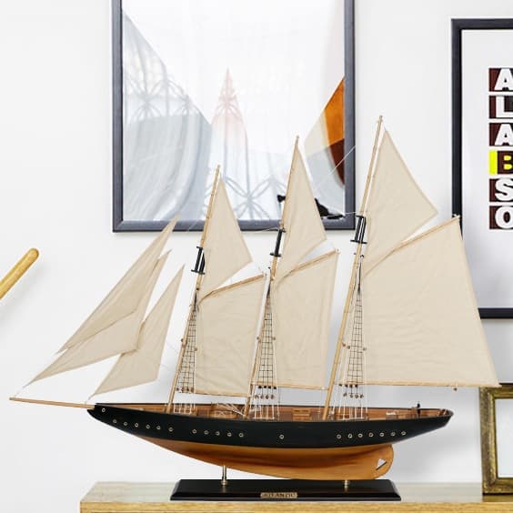 Atlantic Retro Mediterranean Style Solid Wood Sailboat Model Home Living Room Decor Ornament Annual Meeting Prize