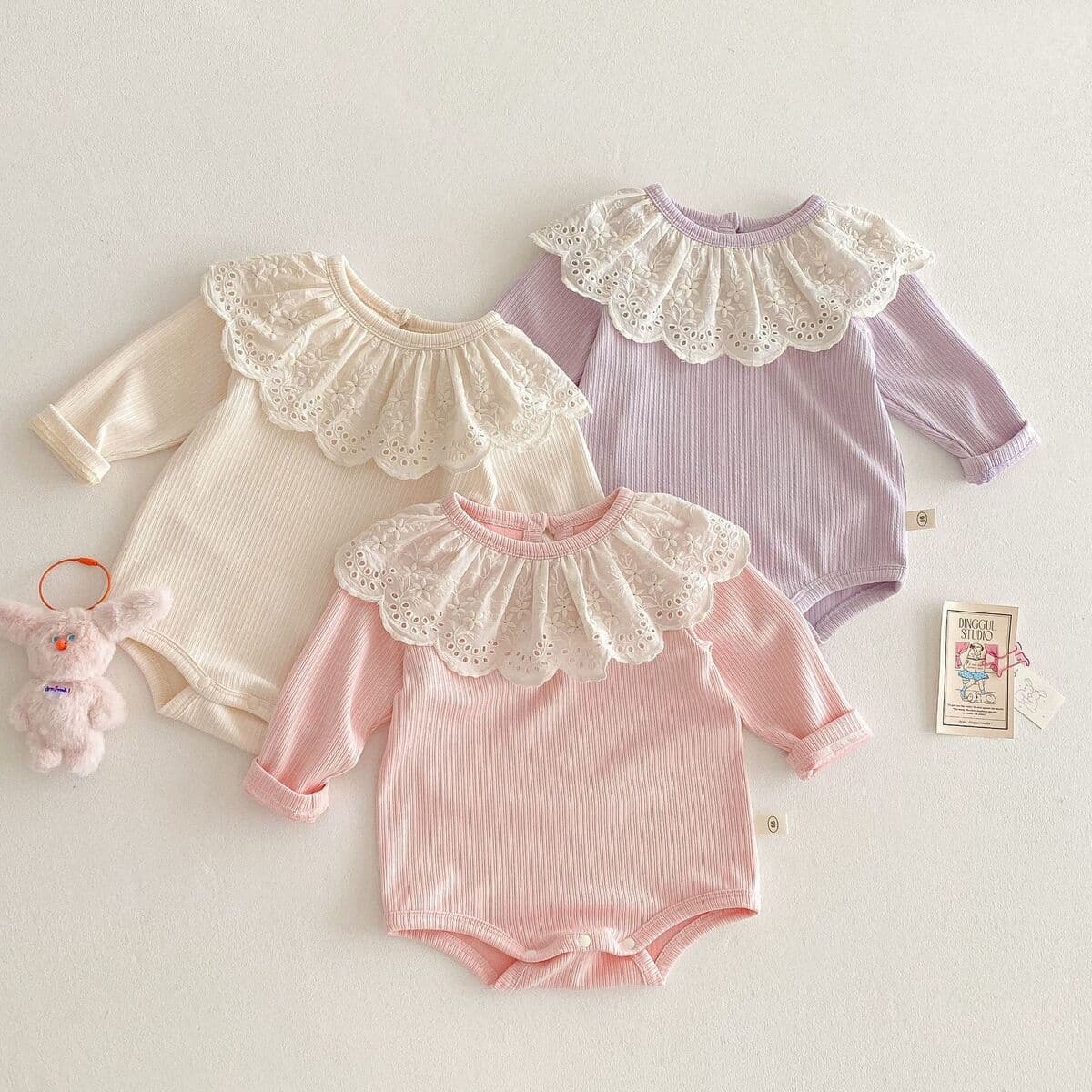 Baby Super Cute Bag Fart Clothes 2025 New Spring Baby Lace Collar Jumpsuit Newborn Solid Color Ribbed Harness