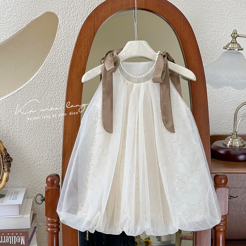 Girls' Dress 2025 Summer New Trendy Strappy Dress Elegant Little Princess Baby Girl Bubble Sequined Mesh Skirt Fashion