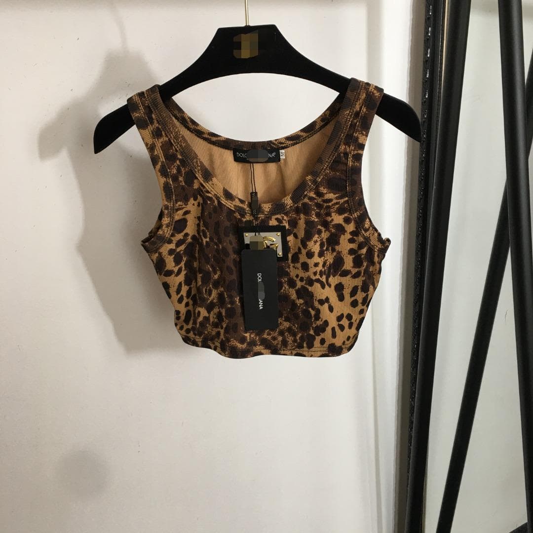 2025 Real Shot Summer Nanyou High-End Women's New Metal Logo Decor Leopard Print Short Camisole Vest