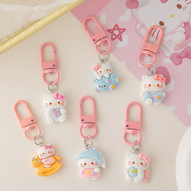 Super Cute Pink Umbrella KT Keychain Cute Cartoon Sweet Girl Pendant Couple Best Friend Accessory Gift