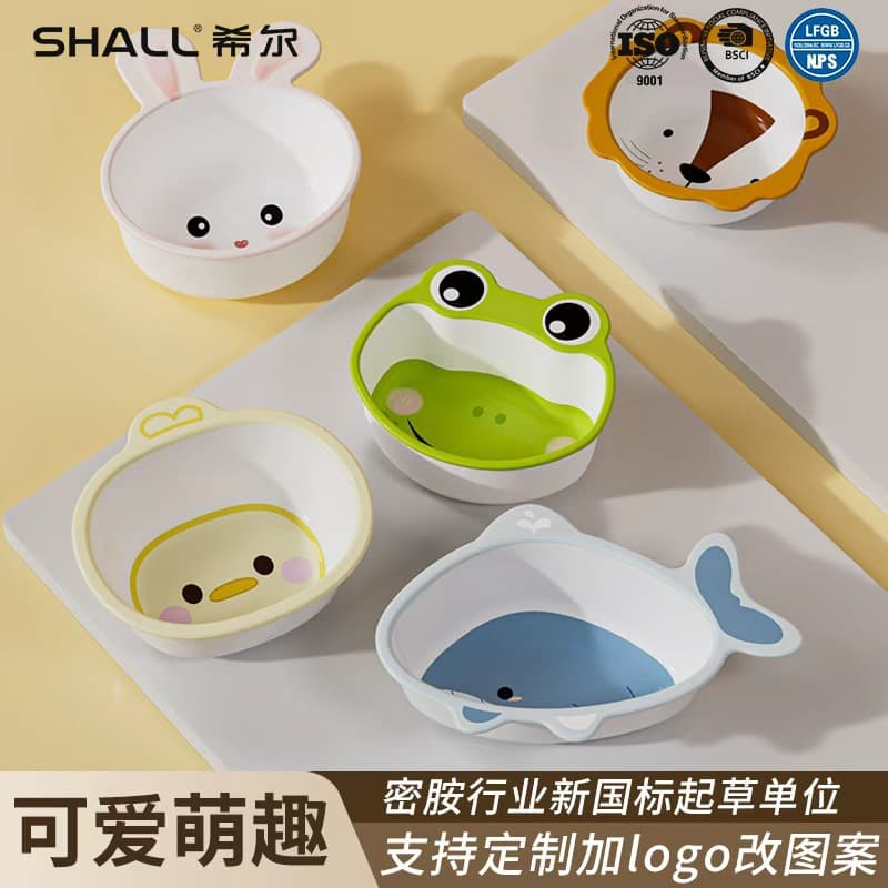 Cartoon Baby Bowl And Spoon Set High Aesthetic Value Home Use Children's Tableware for Baby's Complementary Food Denseamine Material Suitable for Ages 24+ Months