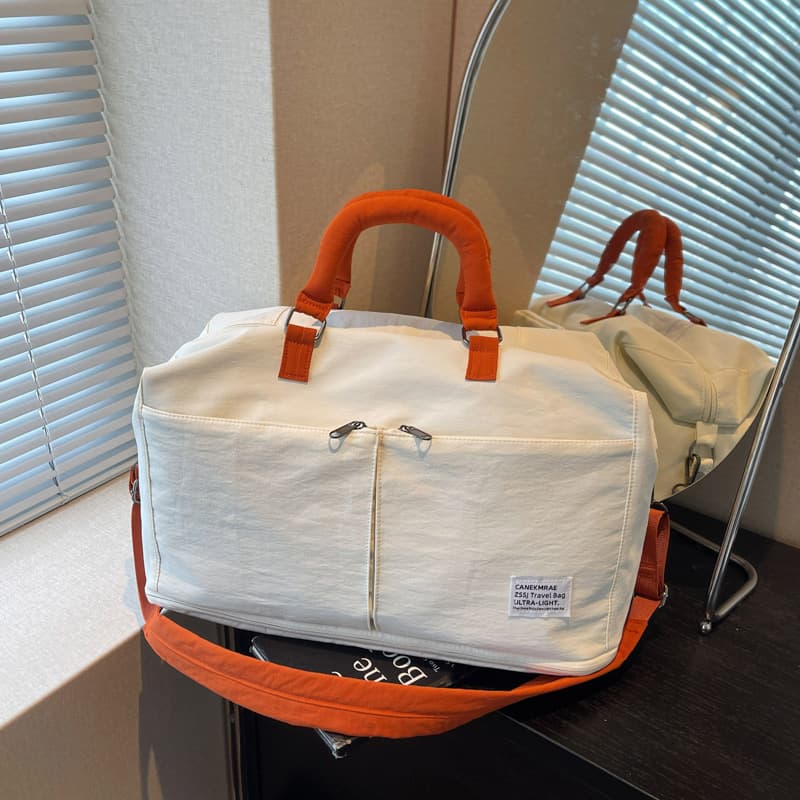 Foldable Expandable Short Trip Travel Bag Color-Block Casual Versatile Sports Gym Bag Trolley Sleeve Portable Business Luggage Bag