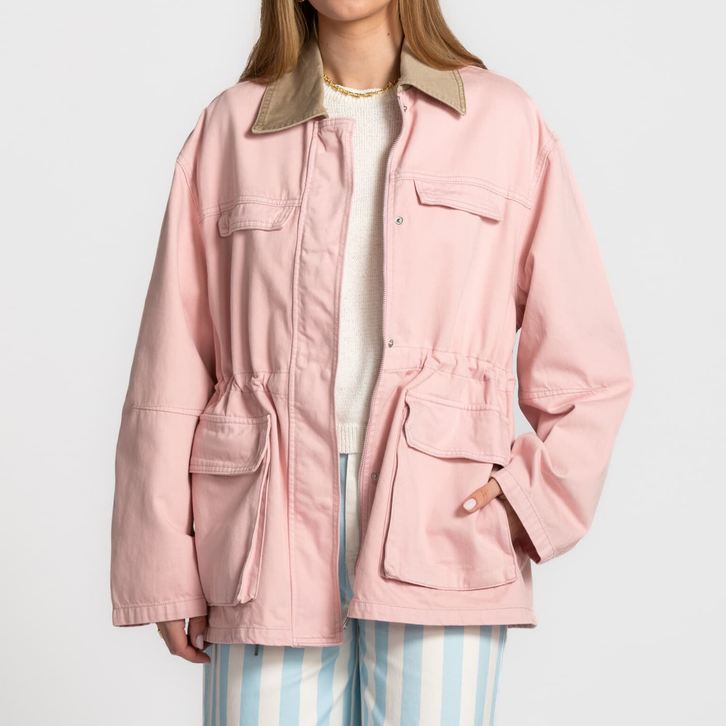 European and American Clothing 2026 Autumn Amazon New Product Lapel Pink Gentle Wind Long Sleeve Pocket Zipper Jacket