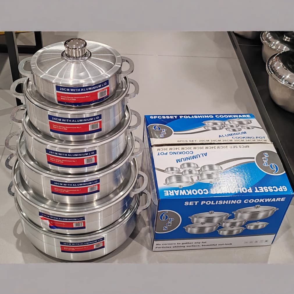 Heavy Aluminum Pot Set Export Sanded Pot 6-Piece Set Middle East Africa Aluminum Pot Soup Pot Cookware Set Thick
