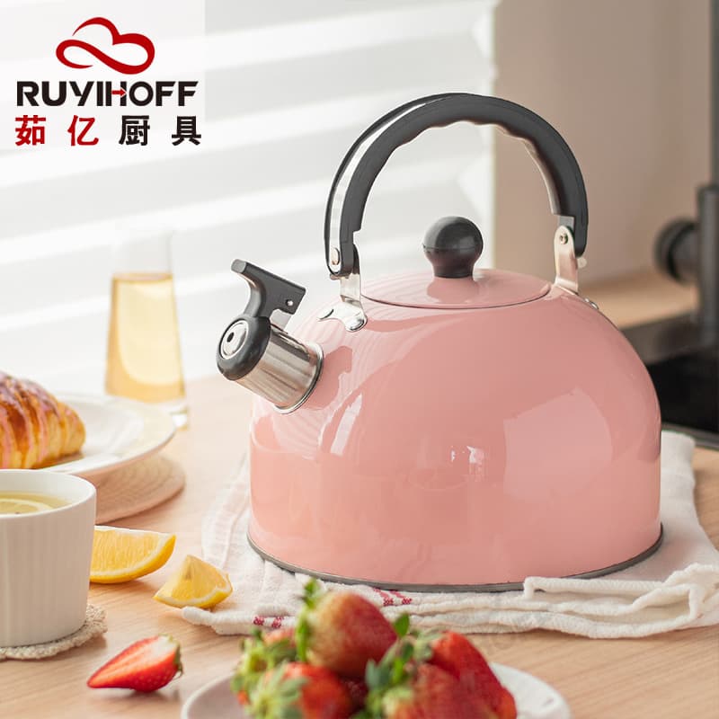 Amazon New Pink Spray-Painted Whistling Tea and Coffee Kettle, 3L, European and American Kitchenware with Flat Bottom and Ringing Sound