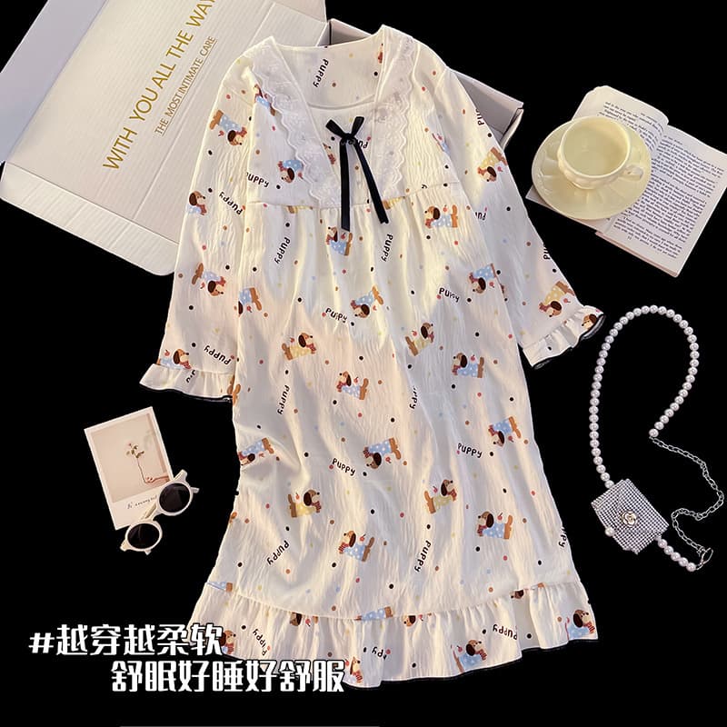 Girls Nightgown Summer Cloud Cotton Long Sleeve Cartoon Cute Kids Girls Big Kids Summer Pajamas Homewear Thin