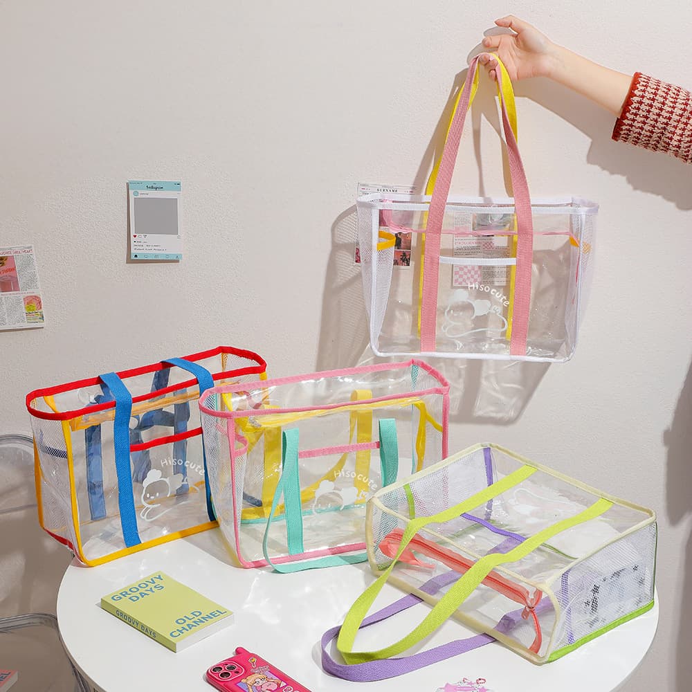 Hisocute Cartoon Large Transparent Tote Bag for Girls, PVC Jelly Beach Bag, Shower Handbag