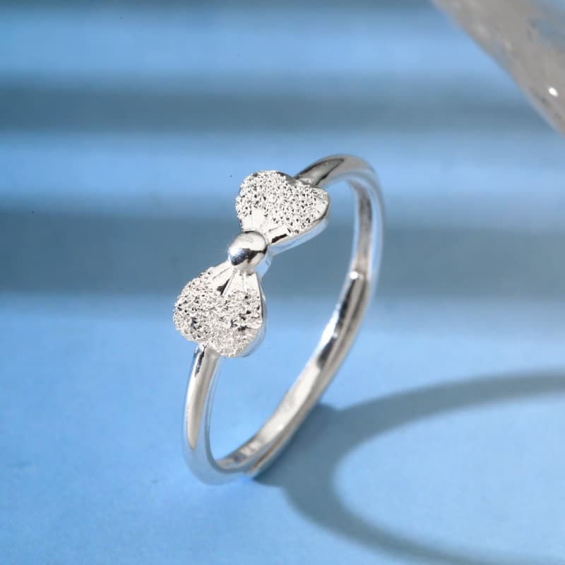 No. 8213 990 Pure Silver Sand-set Bow Ring for Women, Fashionable High-End Sweet and Delicate Girly Style