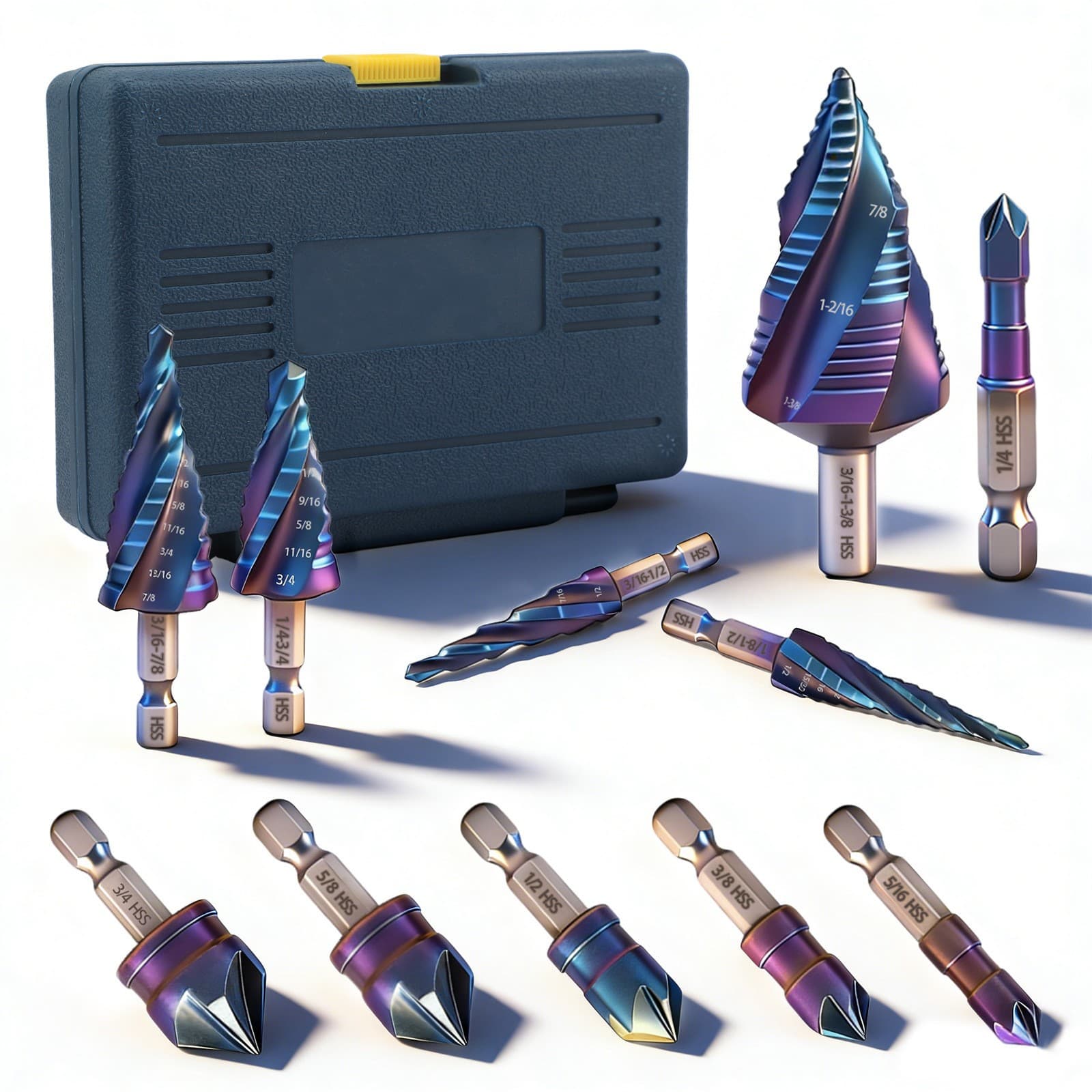 Cross-border Step Drill Cone Drill HSS High Hardness Drill Bit, 5PC HSS Step Drill + 6PC Chamfer Tool Set