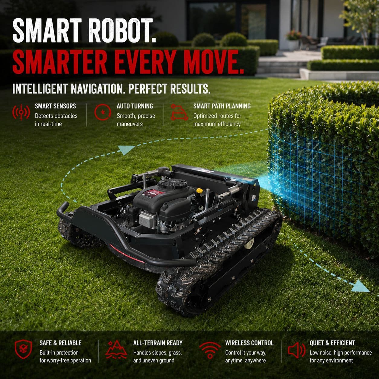 Remote Control Lawn Mower Factory Source Tracked Gasoline Lawn Mower Orchard Grass Shredder Mountain All-Terrain Weed