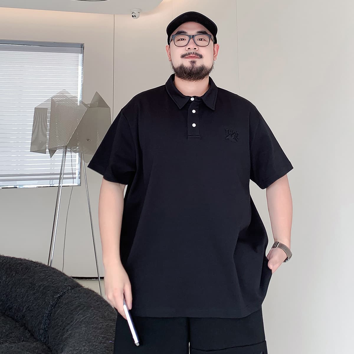 American streetwear oversized stamped short-sleeve polo shirt for men, summer trendy loose fit with turn-down collar, plus size