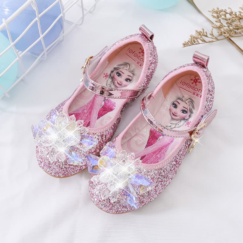 Girls Elsa Princess Shoes Summer Fashion New Spring Autumn Soft Sole Shoes Children's Crystal Shoes Rhinestone Flat Single Shoes