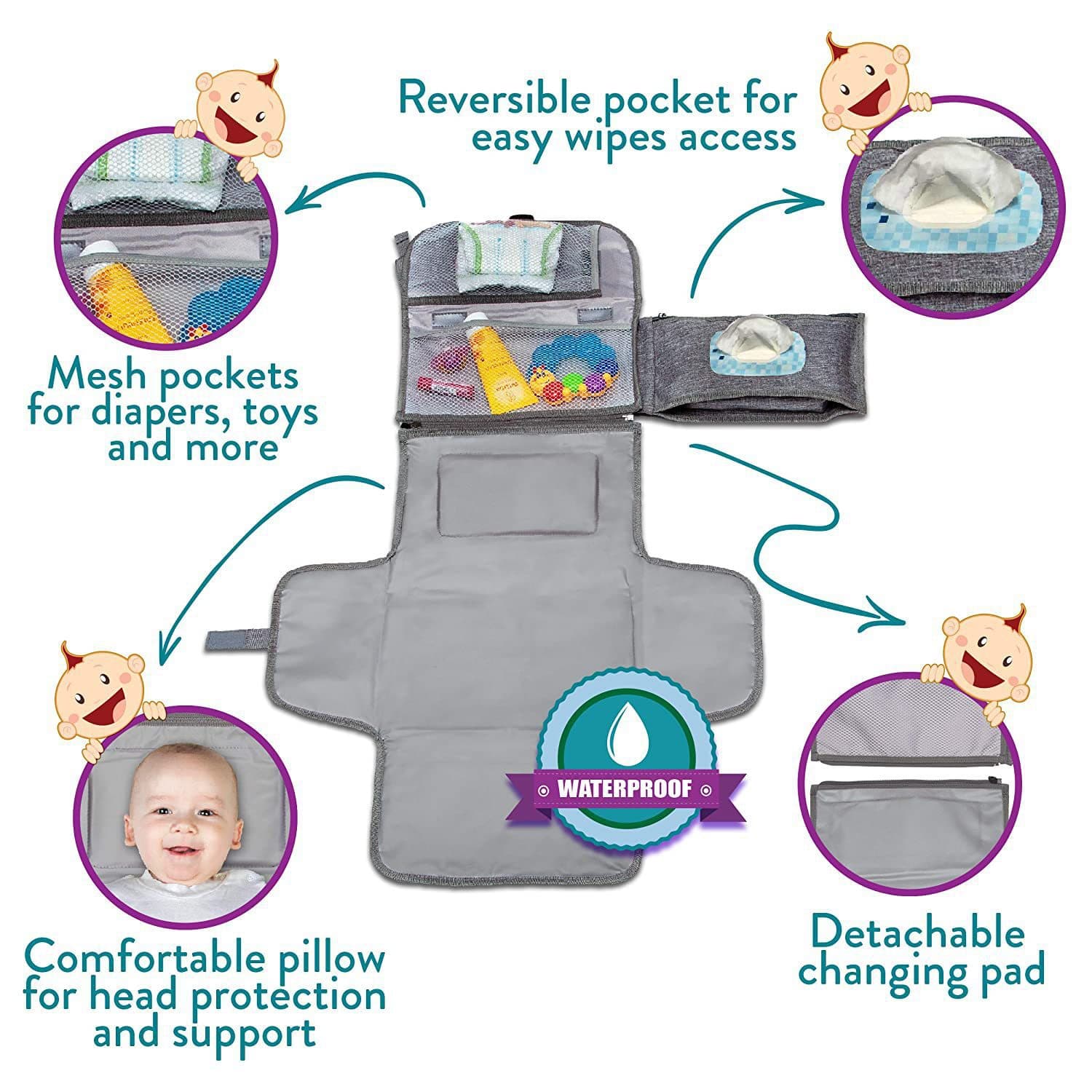 Stroller hanging newborn changing pad Portable waterproof multifunctional baby changing pad with wet wipes