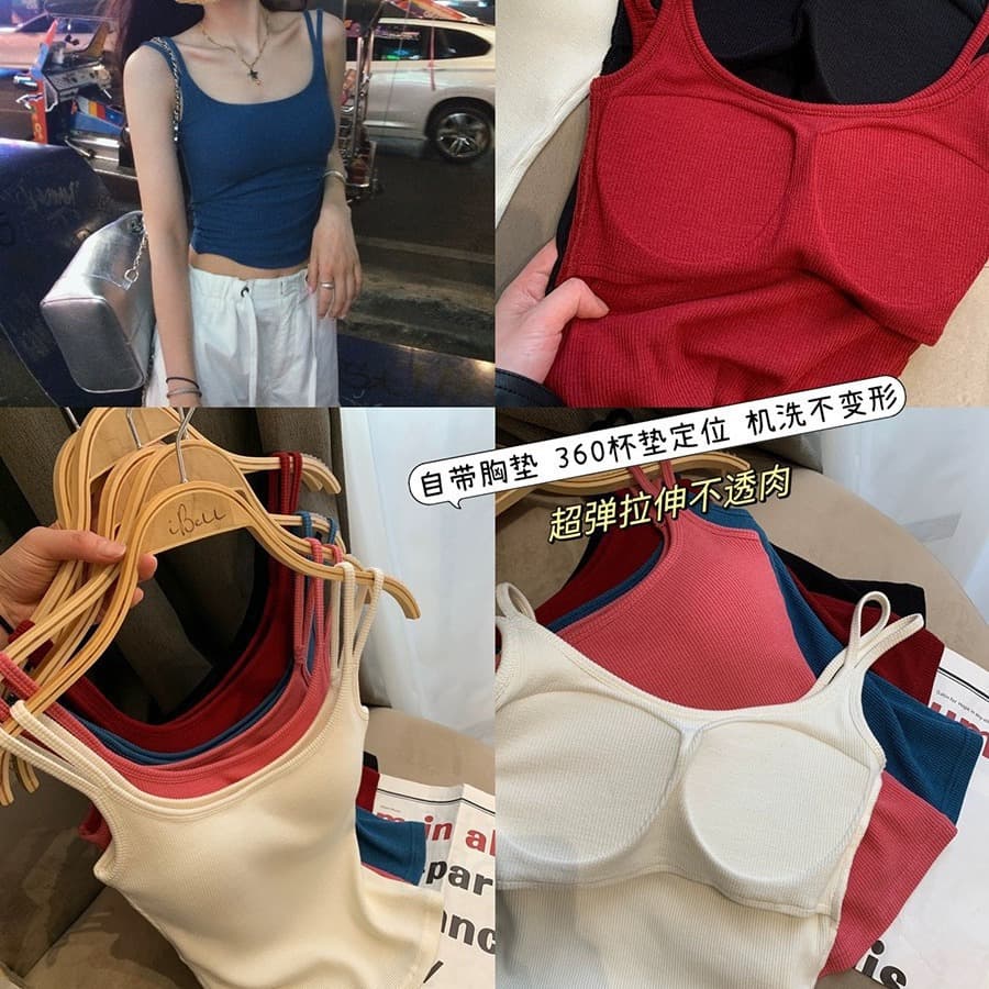 New Summer Korean Style Double Strap Camisole Top for Women Slim Fit Sexy Backless with Padded Bra Fashion