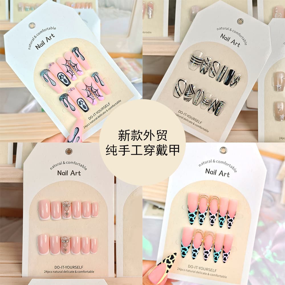 Hot-selling cross-border EU/US nail tips, new foreign trade fake nail stickers, 24-piece handmade press-on nails