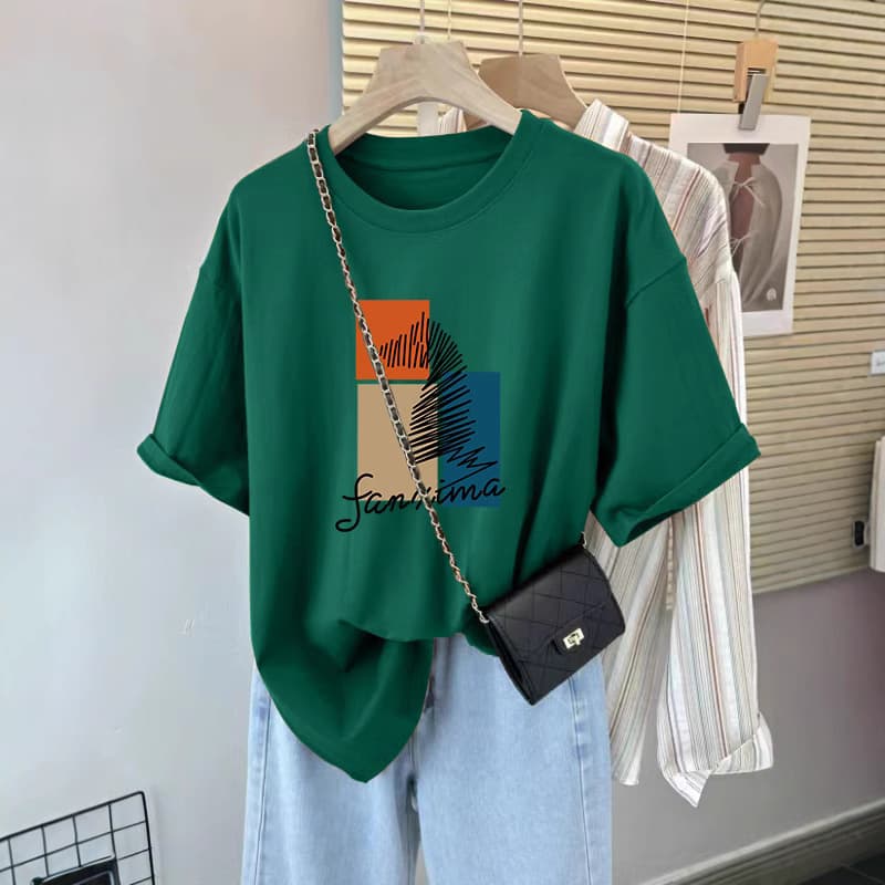 Summer Chubby Girl 150.00kg Short-Sleeved T-Shirt Women's Slimming Belly Covering All-Match Western Style Half-Sleeved Top Loose Plus Size Women's Clothing