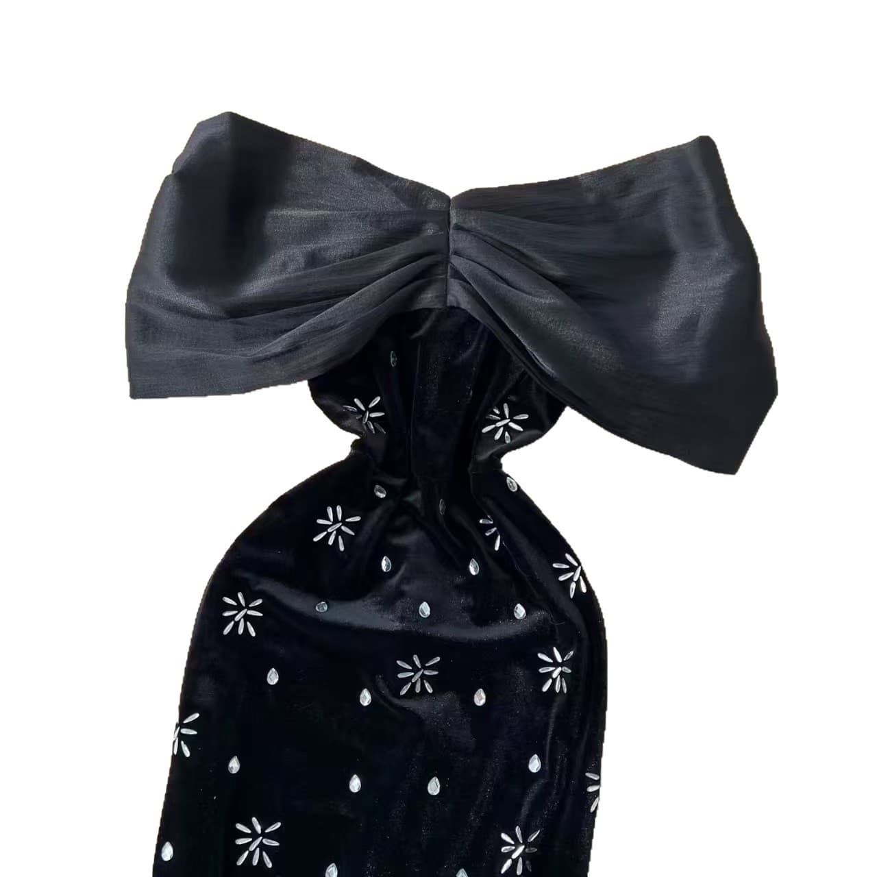 Cross-Border Sexy Design Off-Shoulder Fitted Rhinestone-Embellished Sleeveless Long Dress for Party, Christmas, Banquet, and Evening Gala