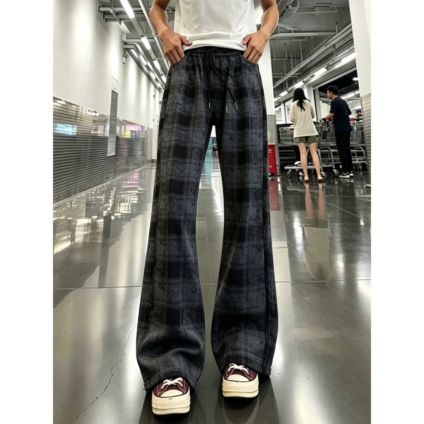 Cross-Border American Navy Plaid Casual Pants for Men Spring/Fall Designer Breathable Straight-Leg Loose Athletic Long Pants