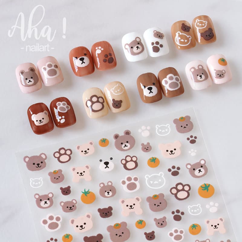 Wholesale Nail Stickers, Cute Cartoon Bear Rainbow Cloud Nail Art Decals, Nail Accessories