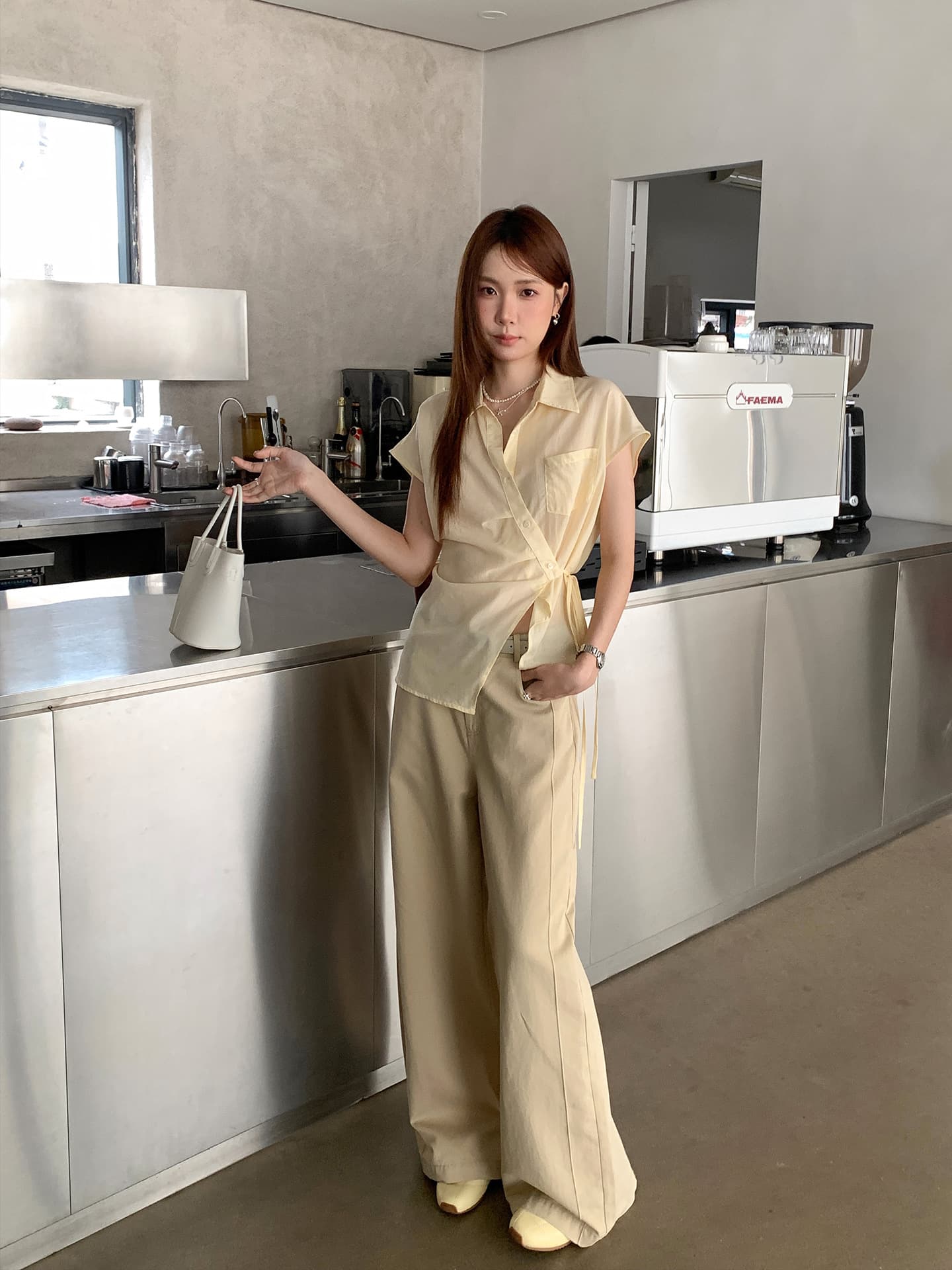 Yiershan Korean Artistic Tencel Design Notched Lapel Versatile Blouse for Women Office Daily Top YE0106