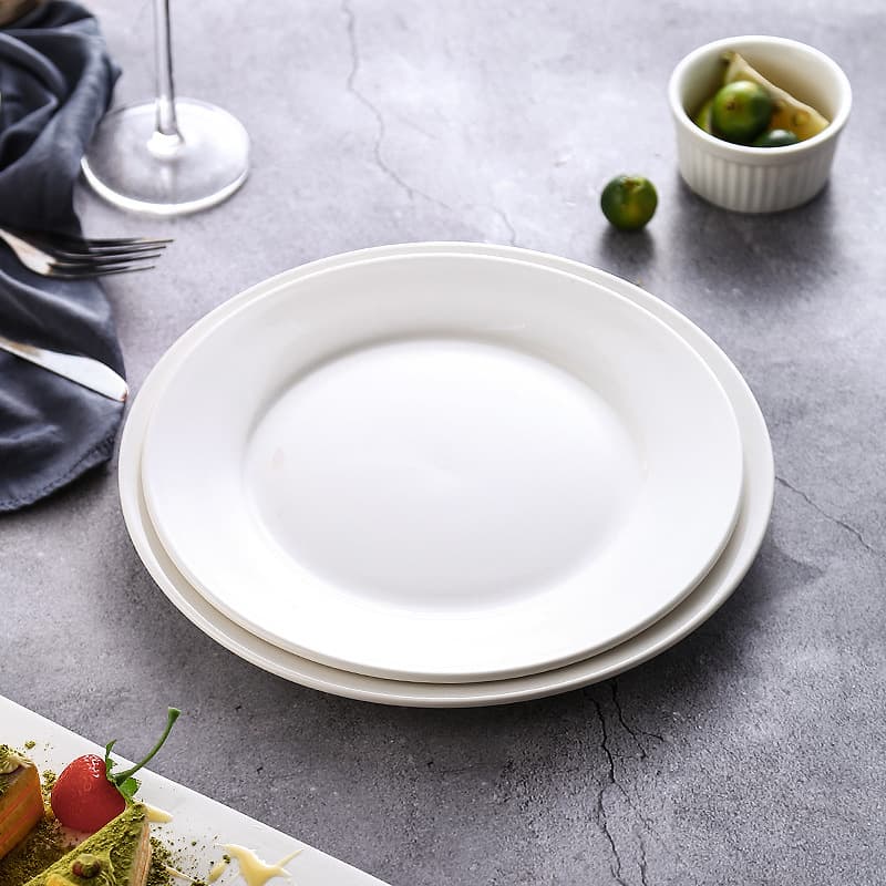 Ceramic Flat Plate Shallow Plate Western Steak Plate Round Dinnerware Small Bone Plate Pure White Large Plate White Plate Home Plate
