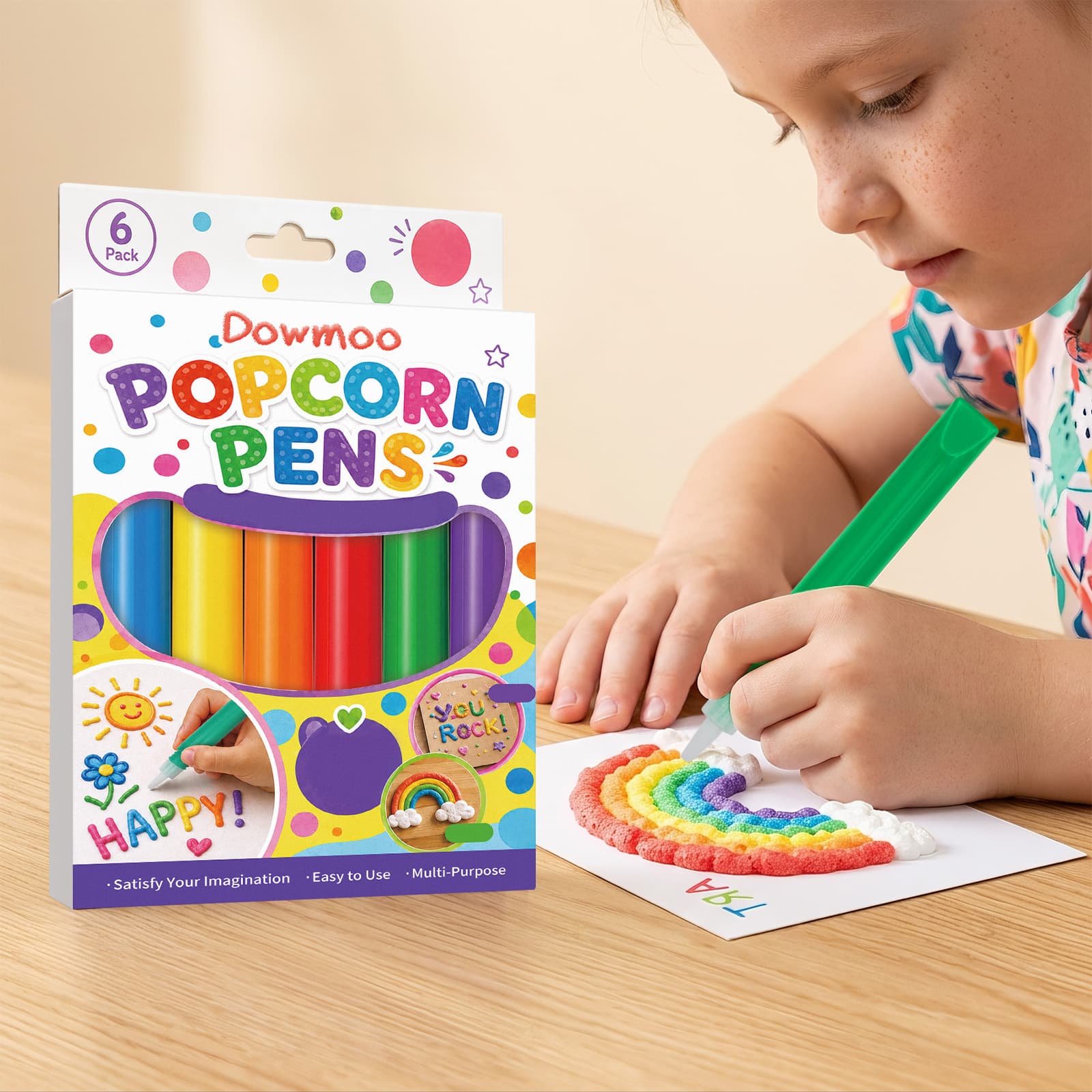DOWMOO 3D Puffy Popcorn Pens - Multicolor 3D Raised Drawing Pens for Kids Creative Art
