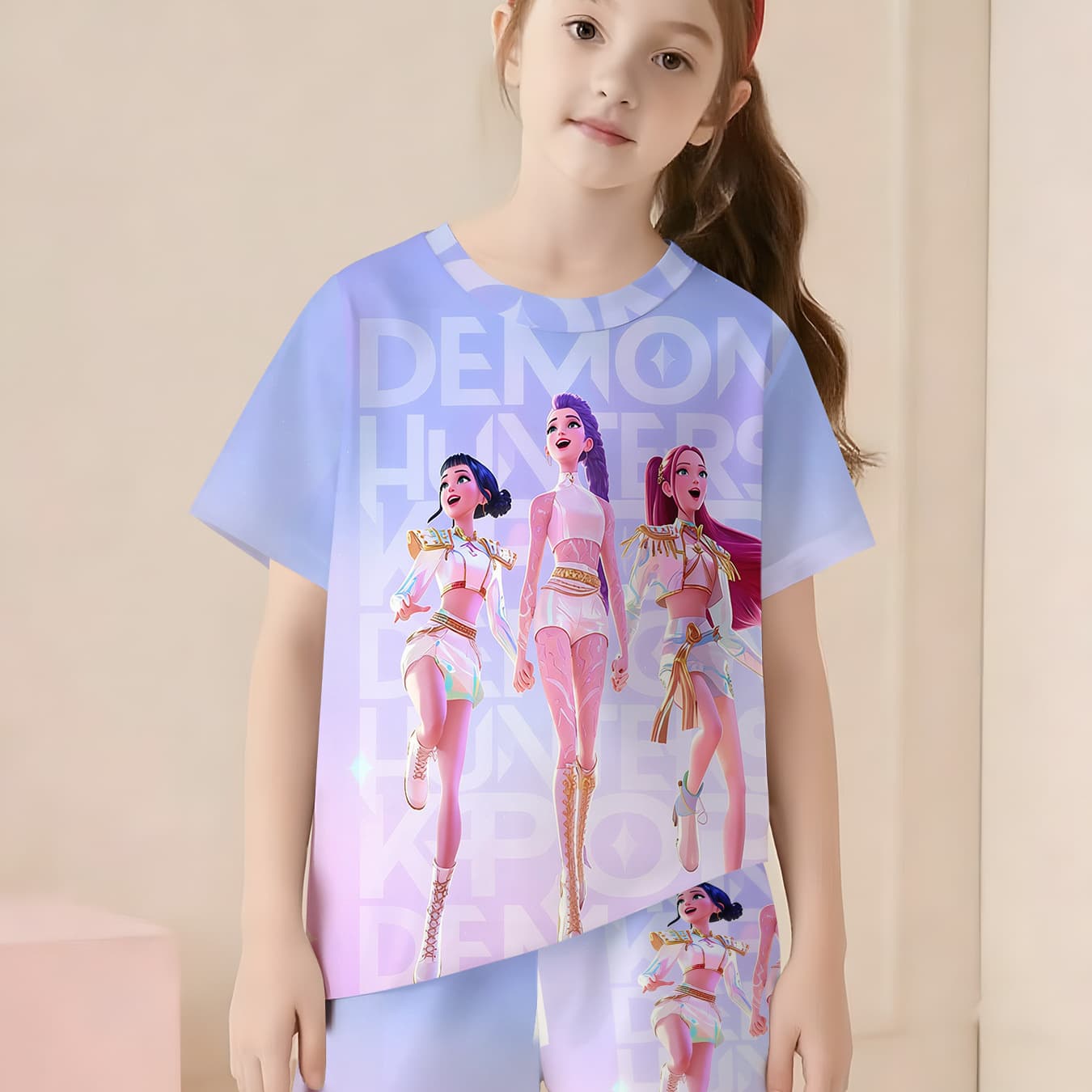 Cross-border spring and summer 3D printed beauty girl T-shirt short-sleeved shorts outdoor sports household essentials boys and girls suits