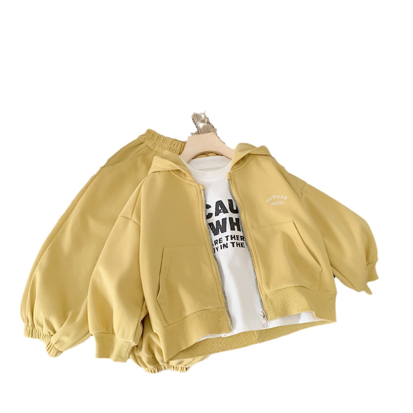Kids Set 2026 Fall Children's Solid Color Two-Piece Set Letter Embroidery Jacket Casual Pants Zip-Up Cardigan