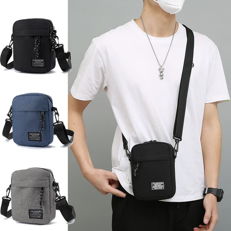 Cross-border Multifunctional Fashion Lightweight Mini Crossbody Shoulder Bag for Men, Canvas Phone Bag, Casual Sports Small Square Bag