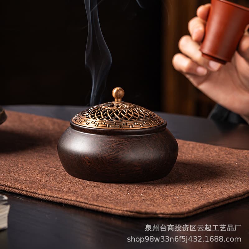 Ebony Incense Burner for Home Indoor Use, Large Wooden Coil and Stick Incense Holder, Creative Tea Ceremony Decoration
