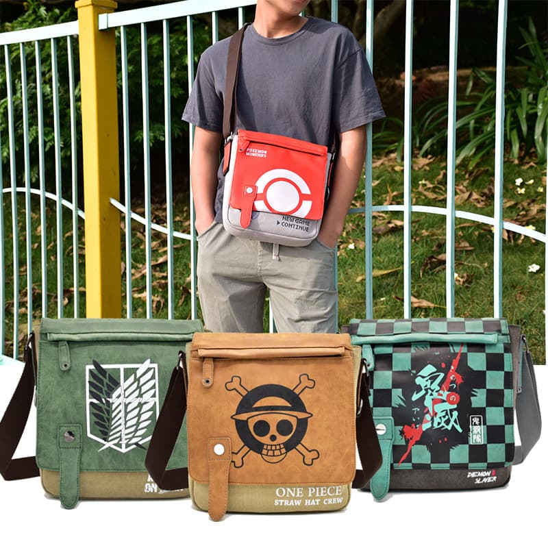 Cross-border Hot Sale Demon Slayer Crossbody Bag Anime Canvas Backpack One Piece Naruto Attack on Titan Shoulder Bag
