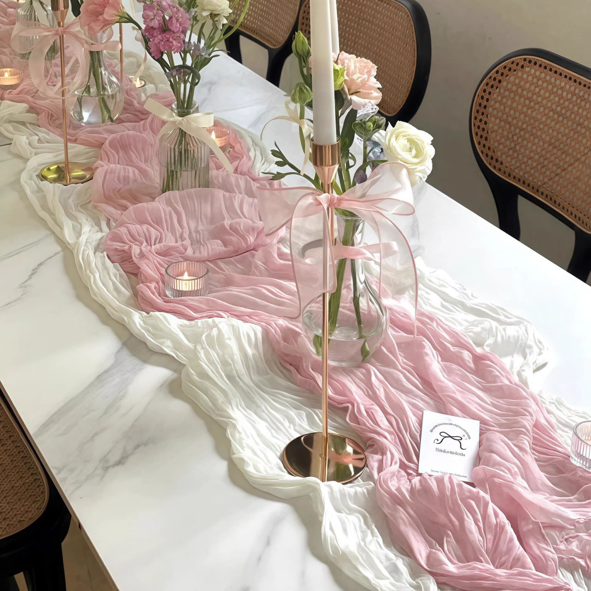 Voile Ruffled Table Runner for Wedding Party Decoration, Organza Draping in Beige, Dessert Table Decor, Pink Tablecloth