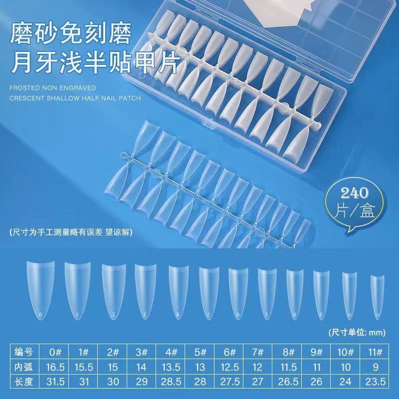 Wholesale Crescent-Shaped Semi-Stick-On Ultra-Thin Seamless Japanese-Style C-Curve Nail Tips Matte Natural Extension Wearable Nails
