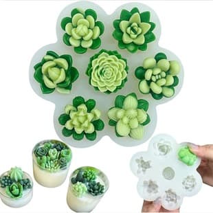 7-Hole Succulent Flower Scented Candle Silicone Mold Chocolate 3D Rose Peony DIY Car Aroma