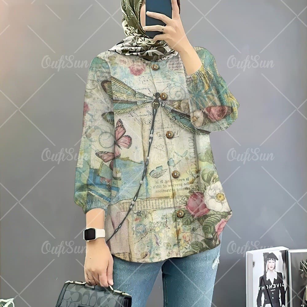 Women's mid-length sleeve shirt Southeast Asian women's quarter-sleeved casual outer top supports dropshipping pod
