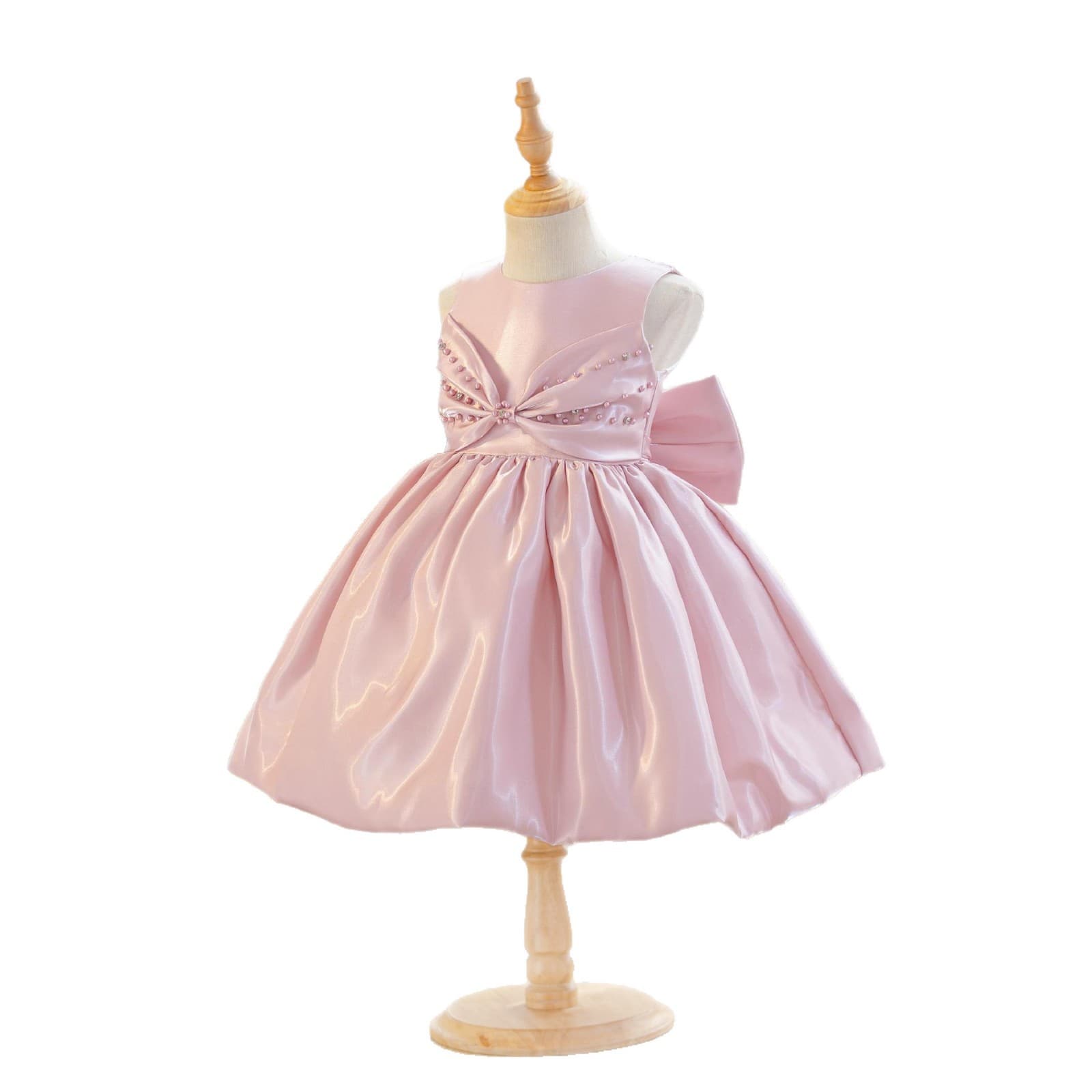 Girls' Dress 2026 New Style Bow Princess Gown White Satin Performance Dress Wholesale