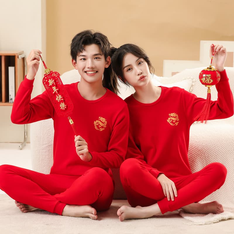 Children's Zodiac Year Thermal Underwear Set, Red Autumn Long Johns for Teens, Boys and Girls Base Layer Sleepwear Trendy