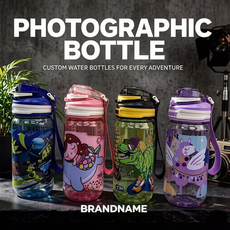 Children's Cartoon Straw Cup for Students Going to School Portable Anti-fall Water Bottle Large Capacity Plastic Water Cup with Lanyard Wholesale
