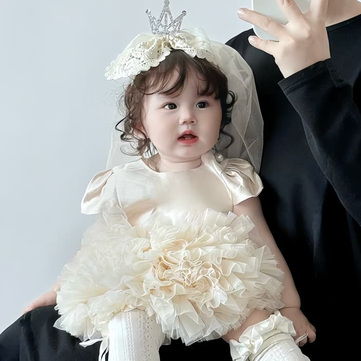 Baby Birthday Gown Girl Champagne Puffy Skirt Newborn Full Moon 100-Day Banquet Princess Dress Grasp Week Gown