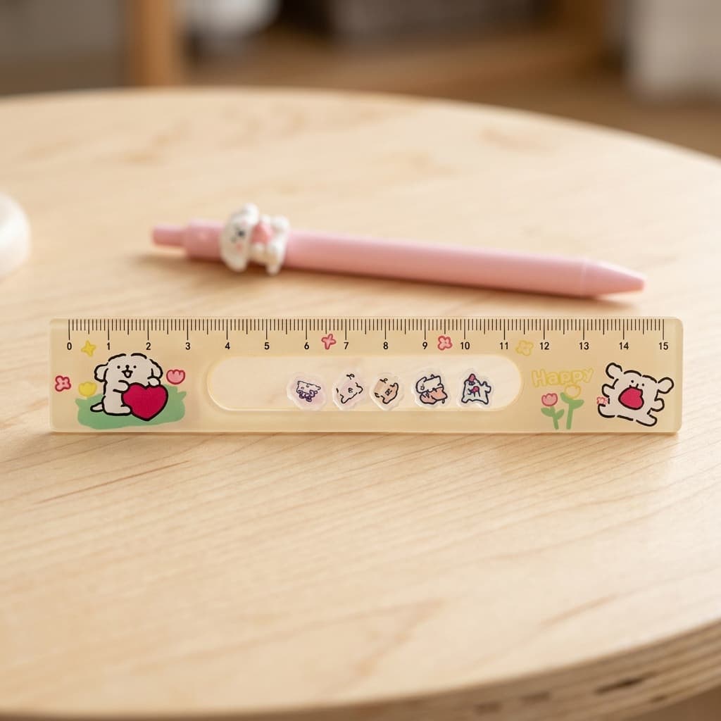 Simple Heart-Shaped Line Drawing Doggy Wobble Ruler 15cm Primary and Secondary School Exam Drawing Ruler Stationery Wholesale Supply