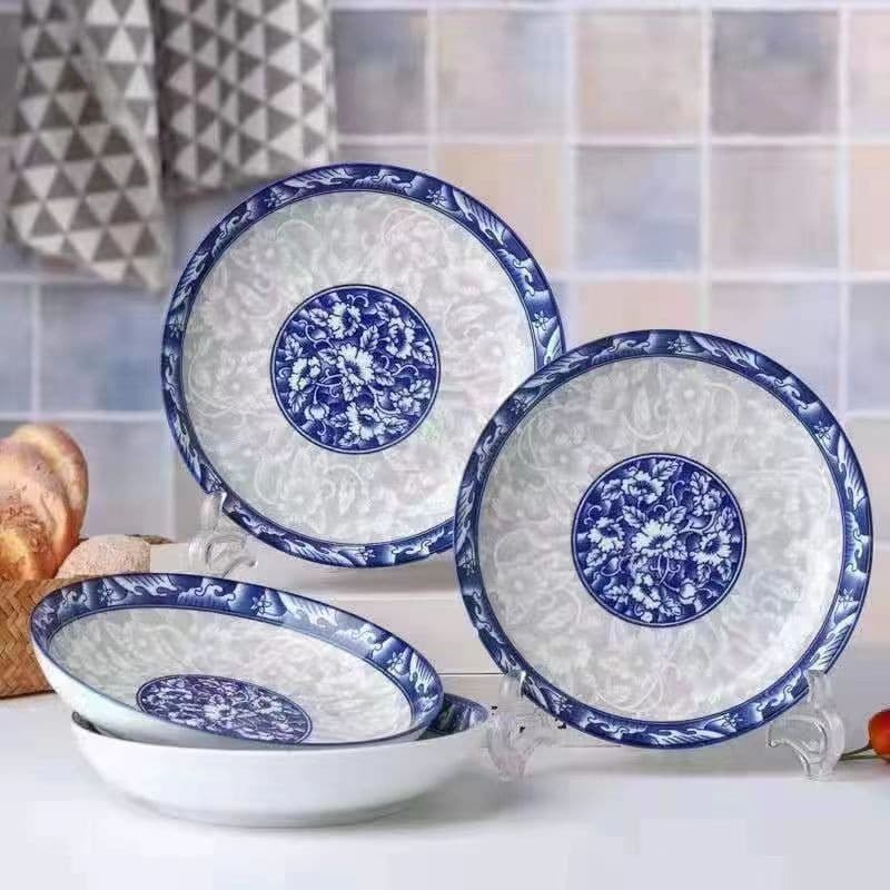 Blue and White Porcelain Ceramic Plates, Dinner Plates, Soup Plates, Fruit Plates, Microwave-Safe Tableware