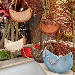 COACH High Quality Mira Classic Horse Carriage Print Chain Shoulder Bag, Crescent Moon Bag, Underarm Crossbody Bag for Women, Pea Bag
