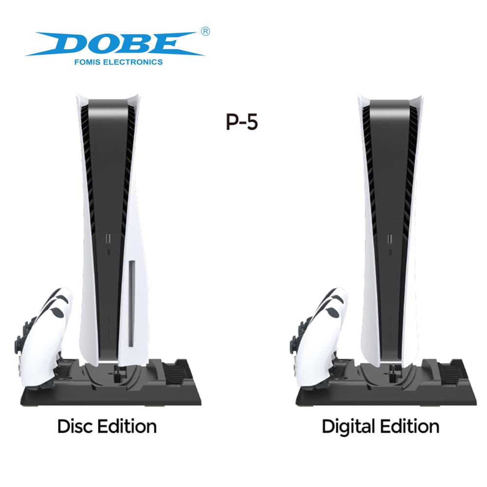 PS5 Slim Multi-Functional Cooling Stand, Universal Base for PS5 Console with Disc Storage Rack, PS5 Controller Charging Dock