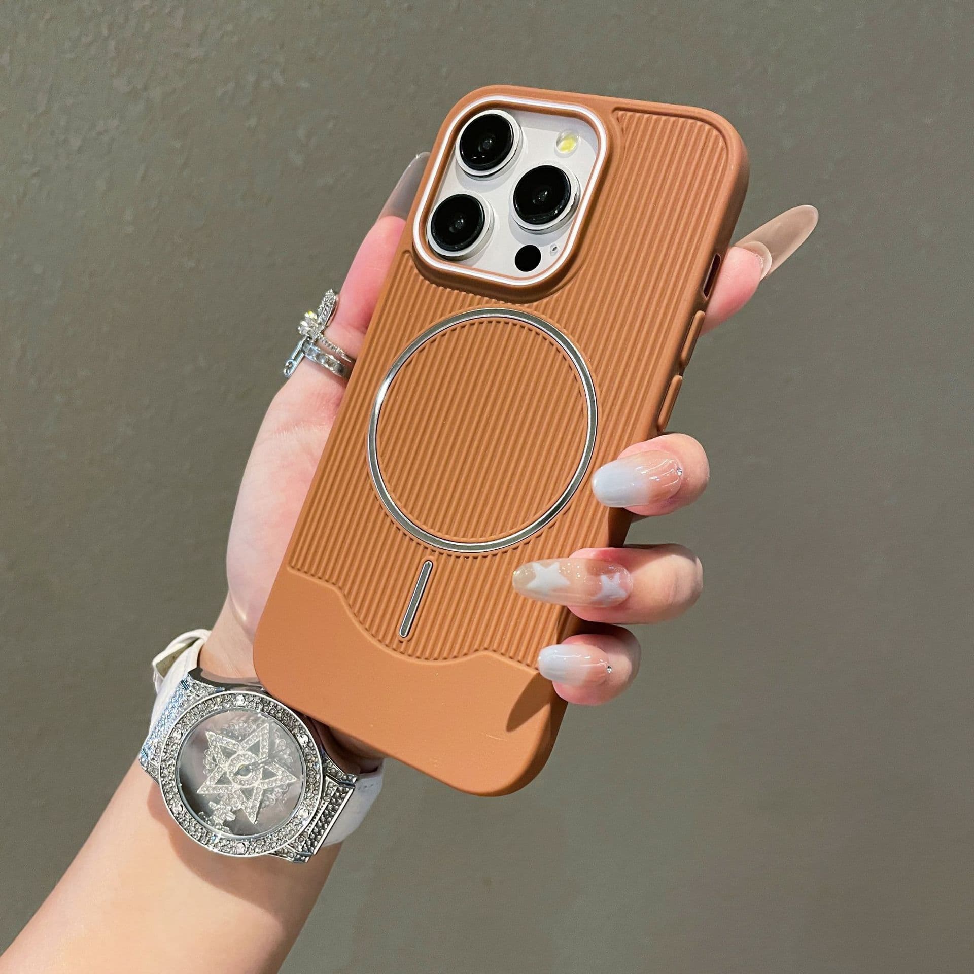 Corrugated Magnetic Phone Case for Apple 17 Pro Max, Trendy 16 Large Hole 13/14 Fashion Protective Cover 11