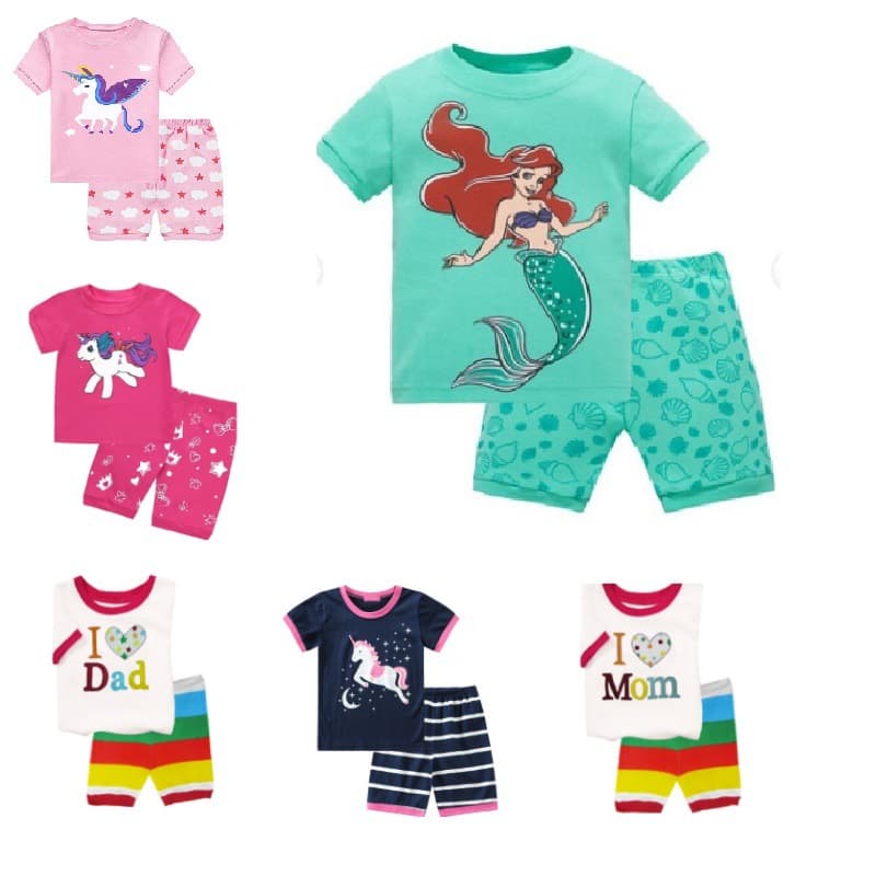 Girls Short Sleeve Mermaid Homewear Children's Spring Summer Set Air Conditioning Wear Cartoon Pajamas K153
